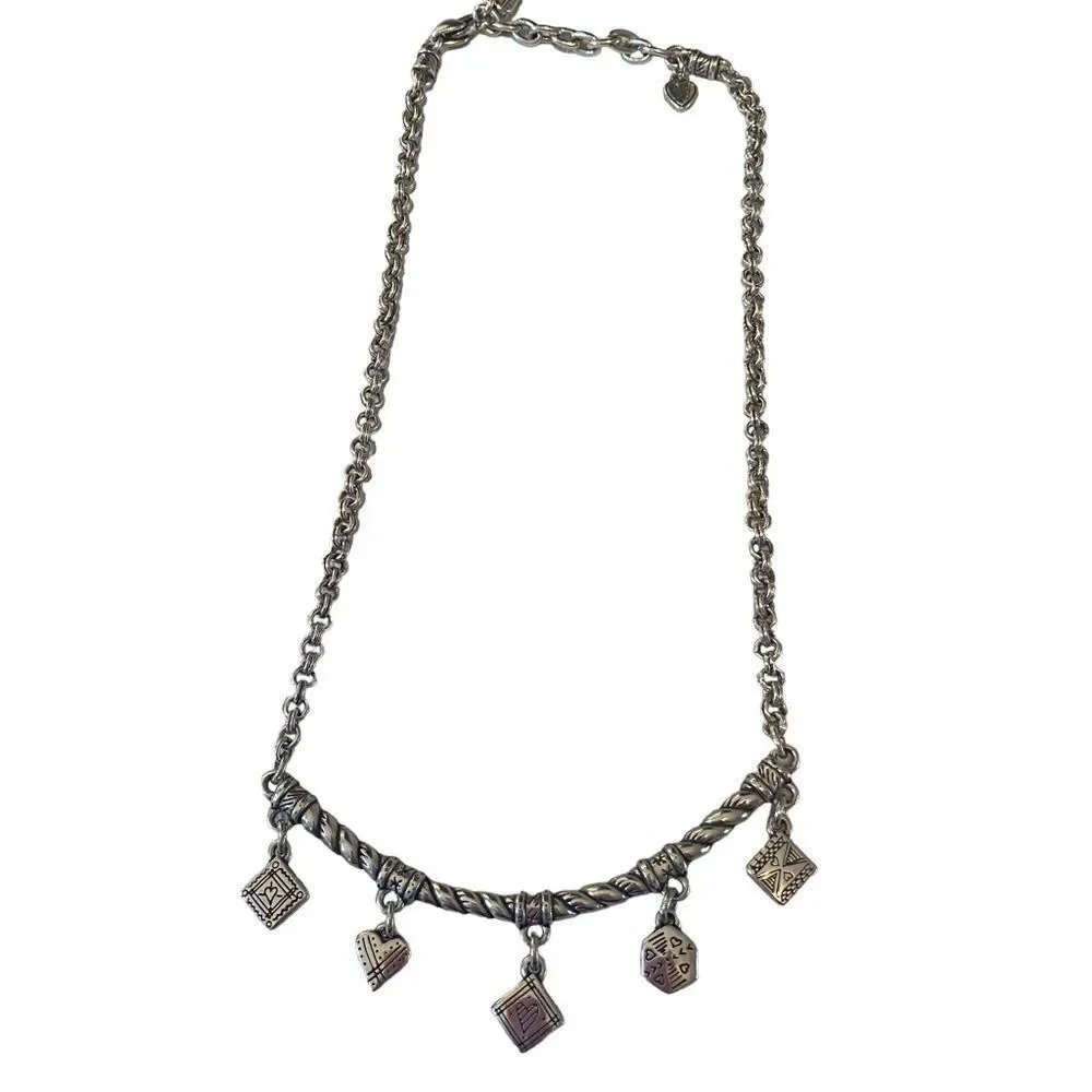 Brighton Silver Toned Bar Charm Necklace. 6 Double Sided Charms in all.
